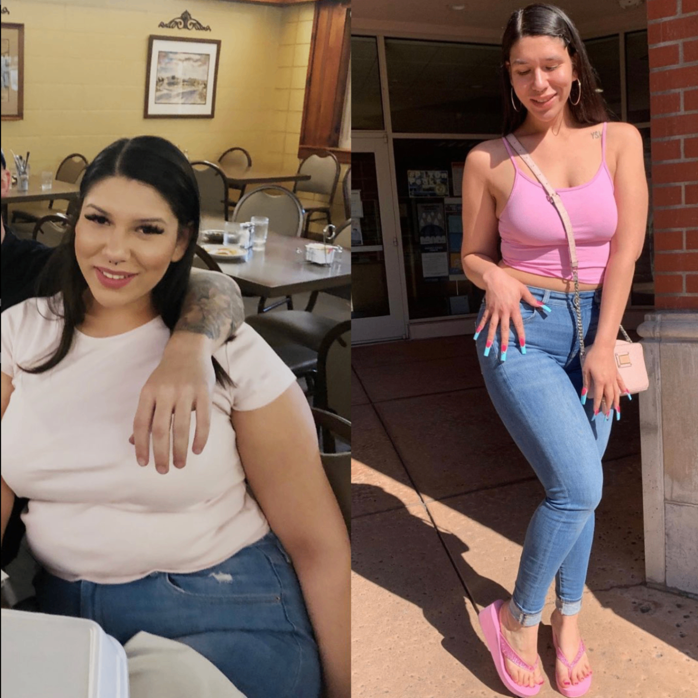 HEAT client before and after transformation in pink top