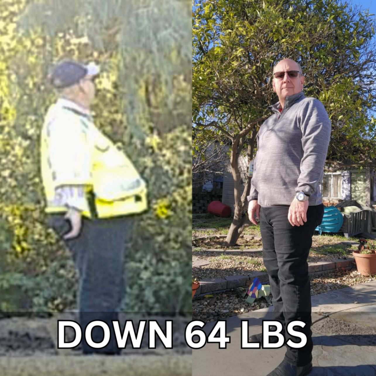 HEAT client transformation showing 64 pounds lost